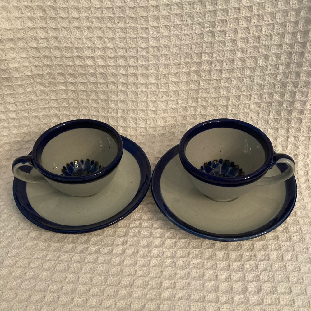 Vintage Ken Edwards El Palomar Mexico Flower Cups & Saucers Set Of 2 Rare